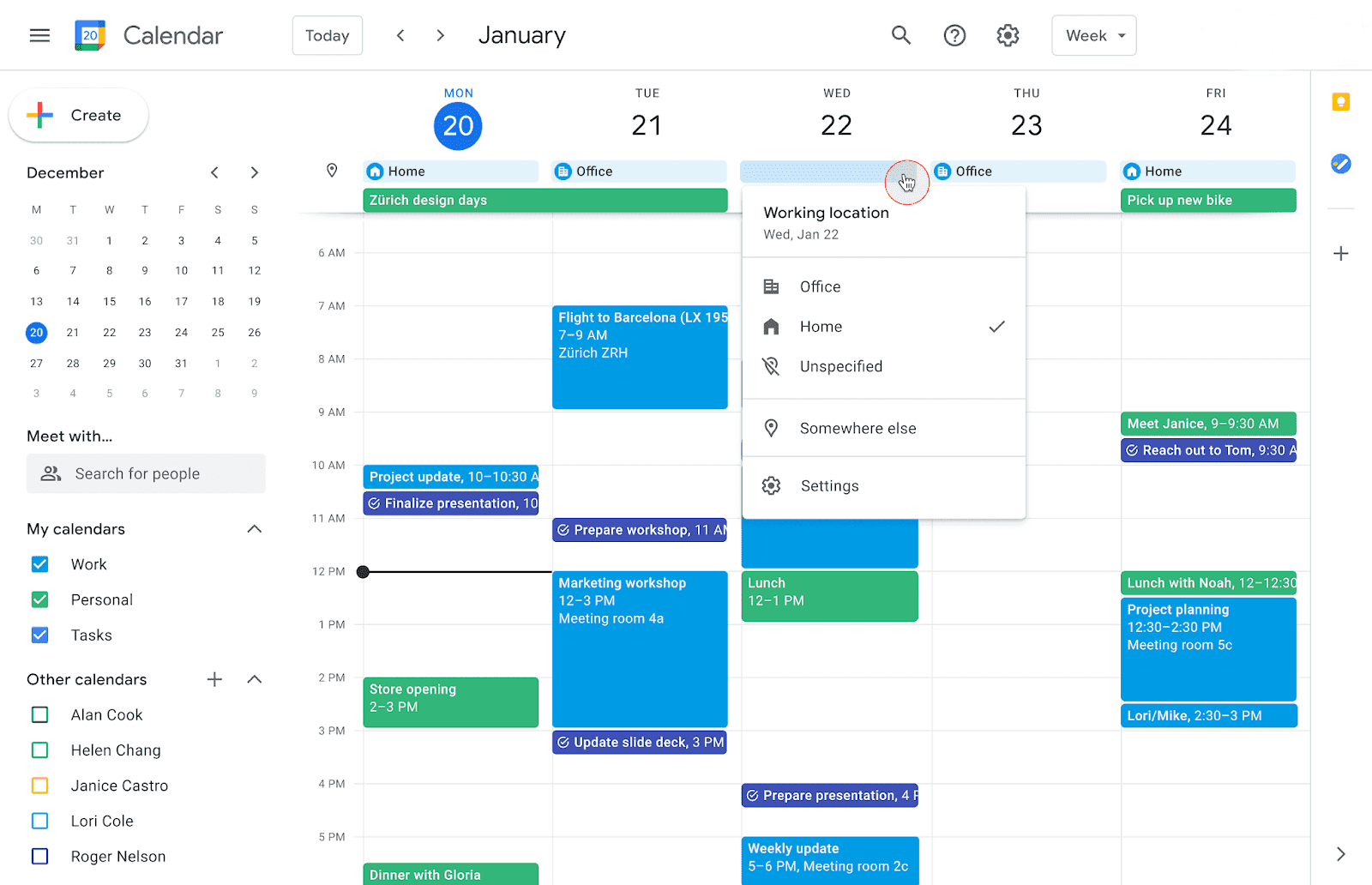 Google calendar view