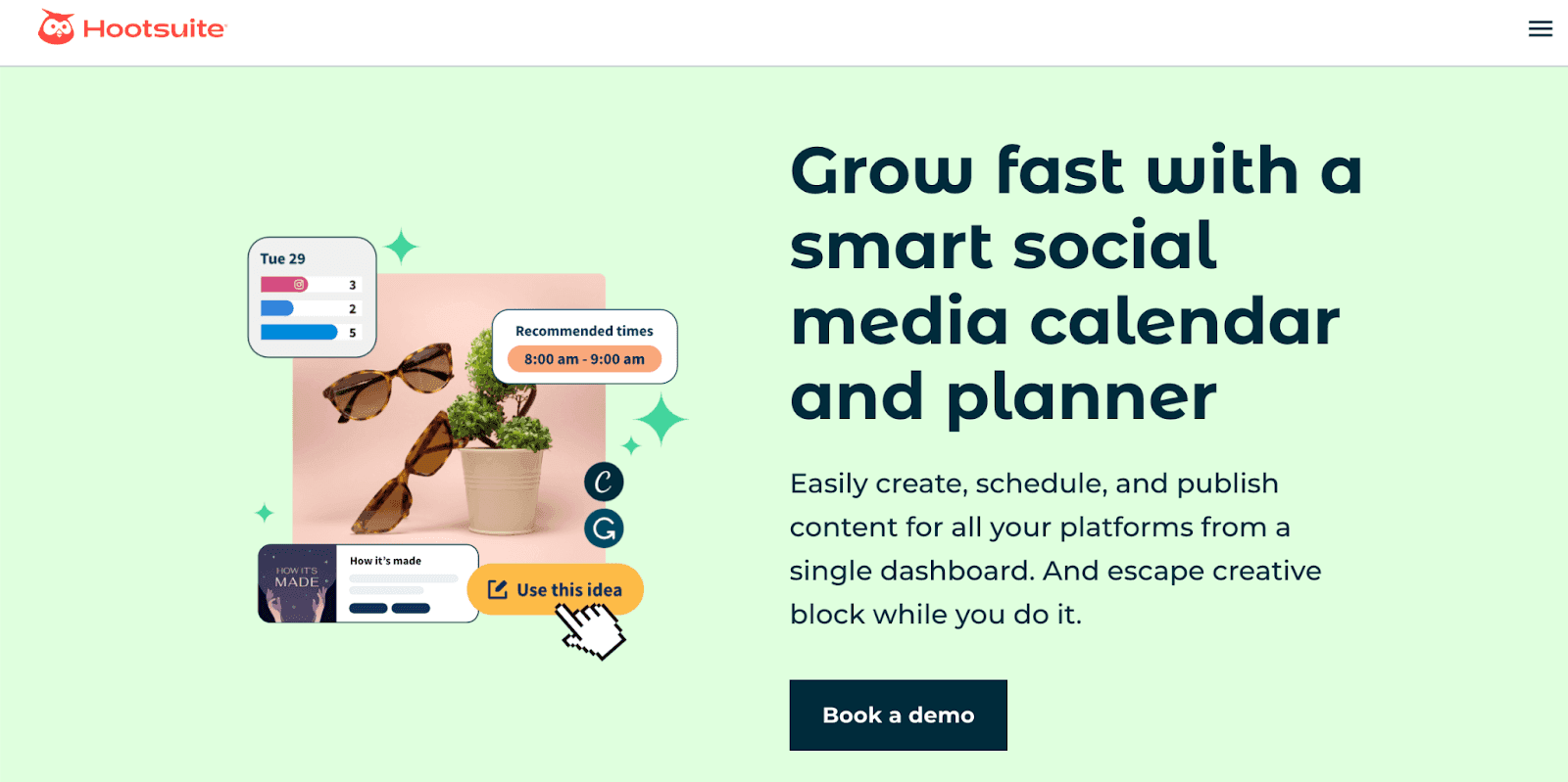 Hootsuite social media calendar signup page - Grow fast with a smart social media calendar and planner