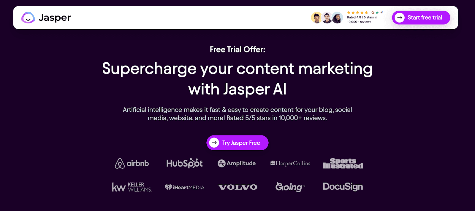 Jasper AI website - Supercharge your content marketing with Jasper AI