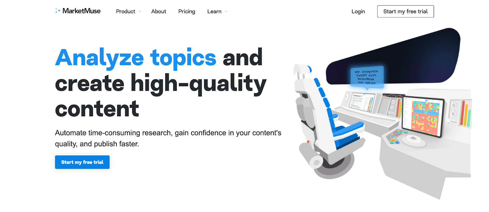 MarketMuse website - Analyze topics and create high-quality content