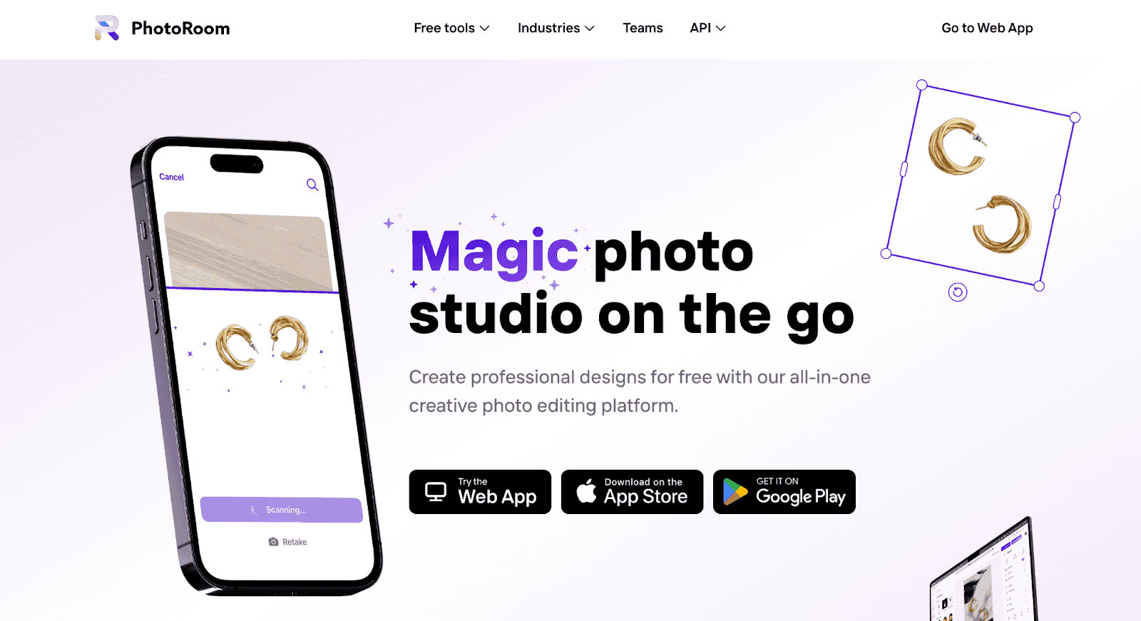 PhotoRoom website - Magic photo studio on the go