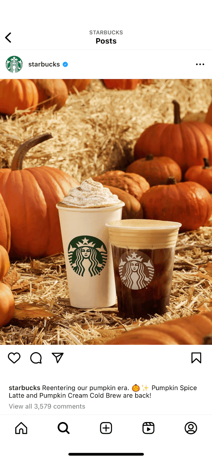 Starbucks pumpkin spice latte Instagram post