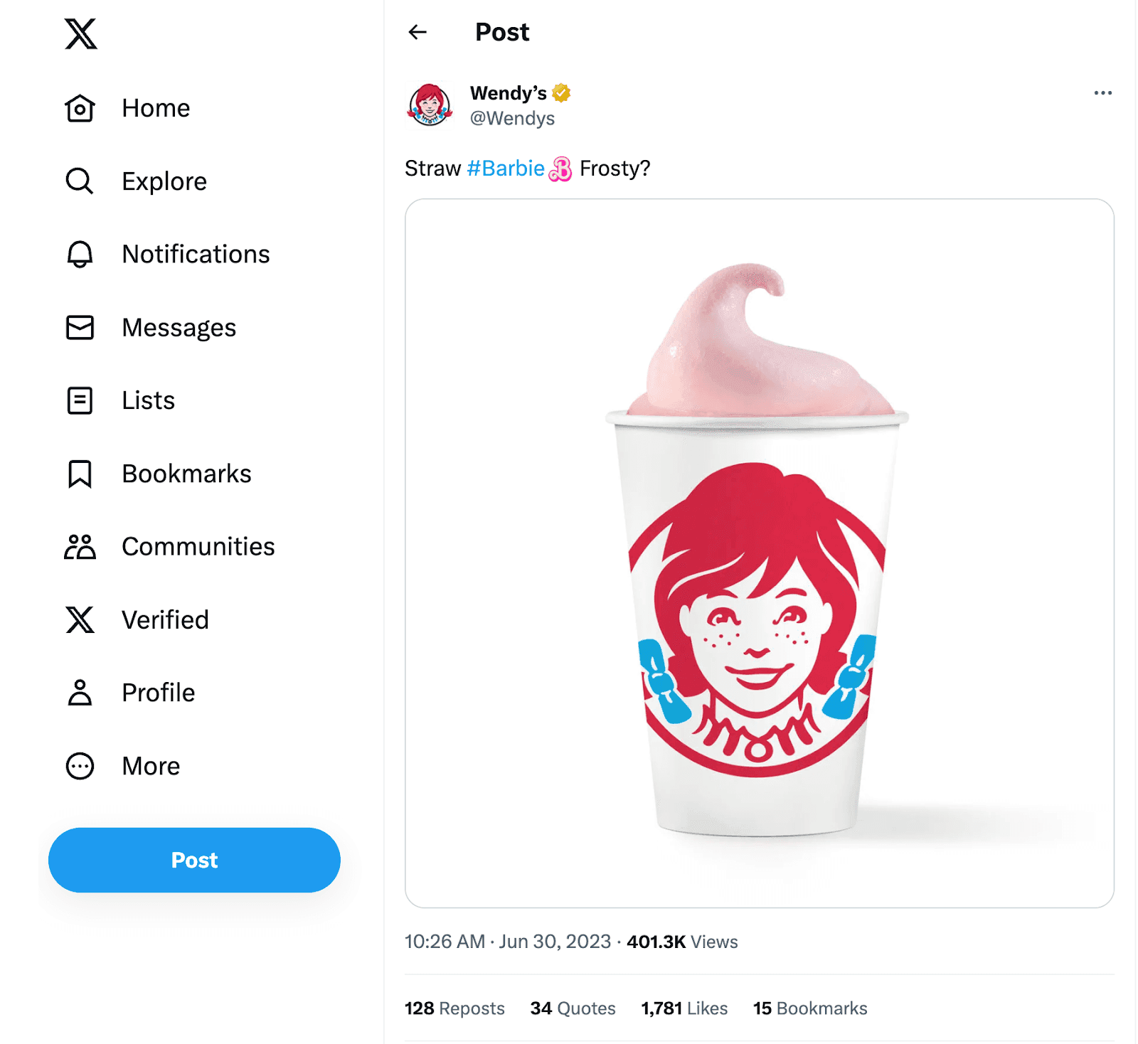 Wendy's strawberry frosty tweet
