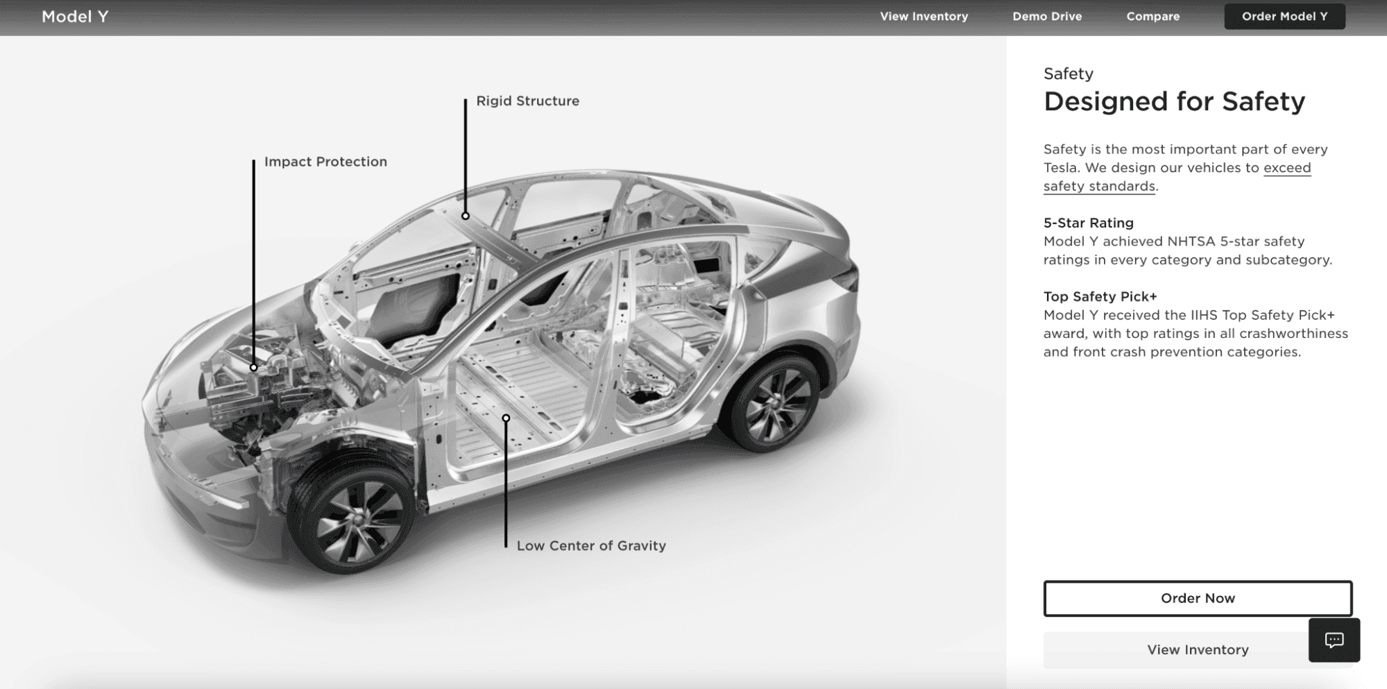 Screenshot of Tesla Model Y product listing