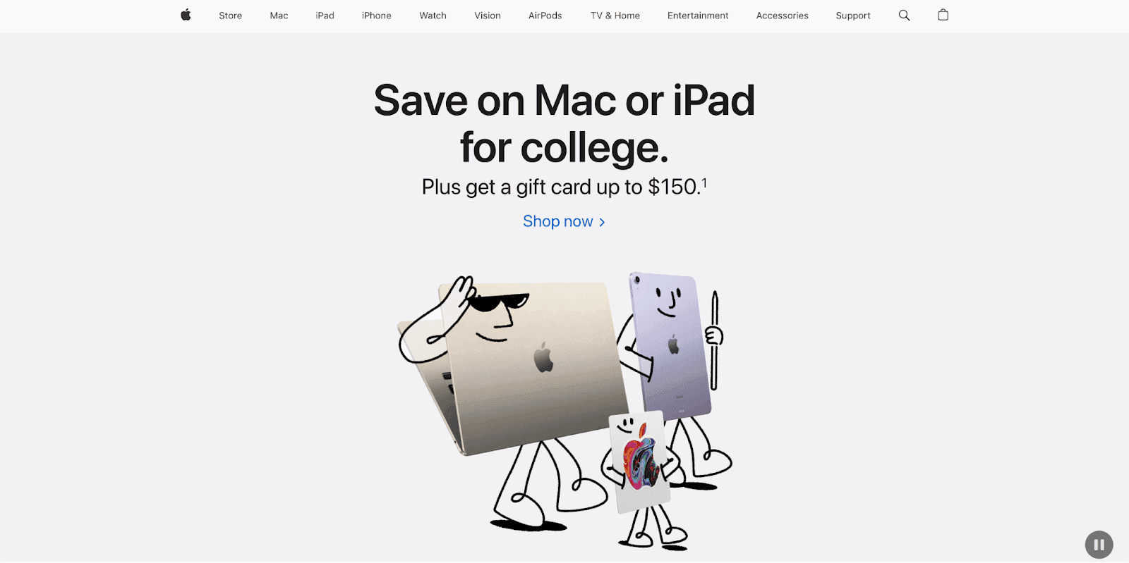 Apple homepage - Save on Mac or iPad for college header