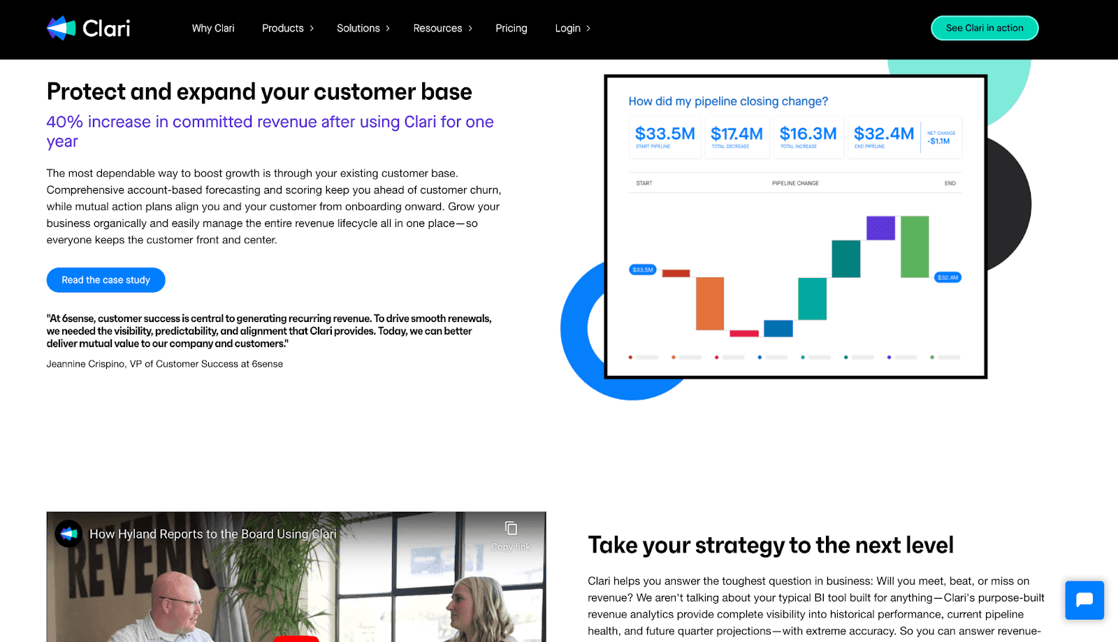 Clari website - case study of how using Clari can increase committed revenue