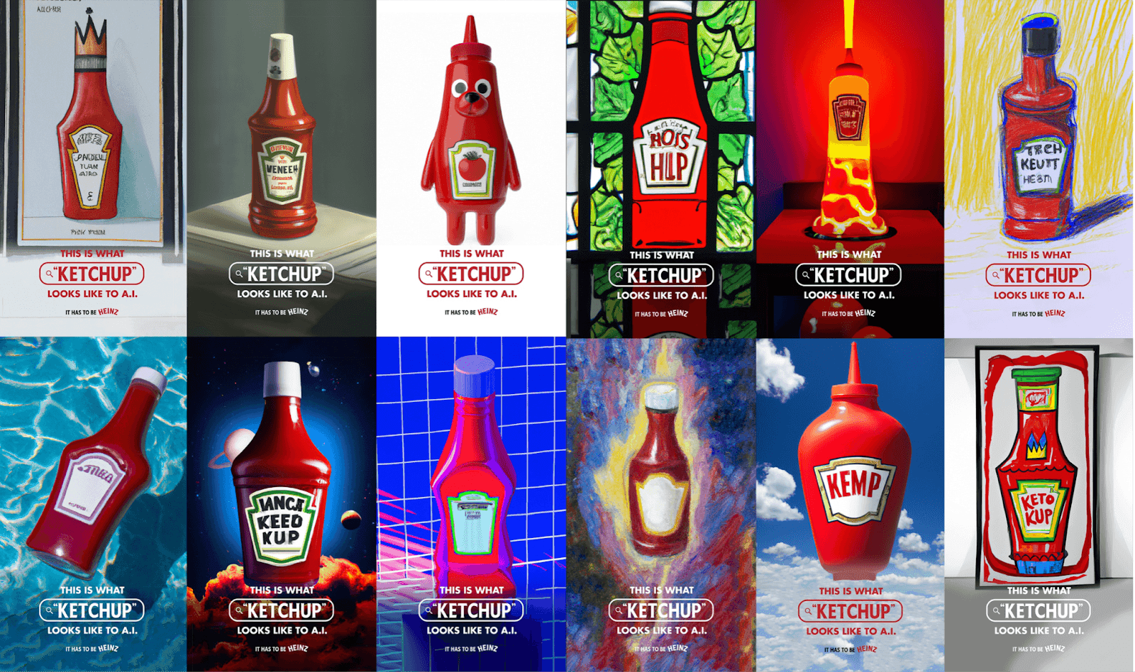 AI generated images of ketchup, resembling Heinz ketchup