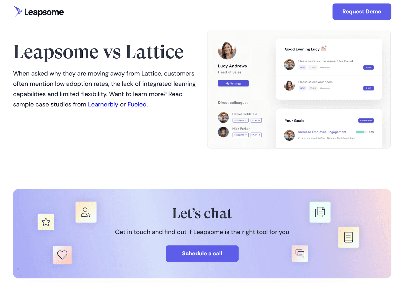 Leapsome comparison page between Leapsome and Lattice