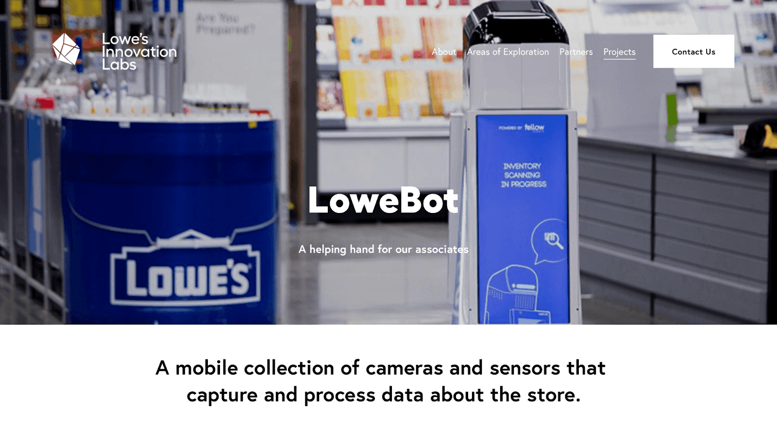 LoweBot is equipped with cameras and sensors to assist in-store customers find what they're looking for