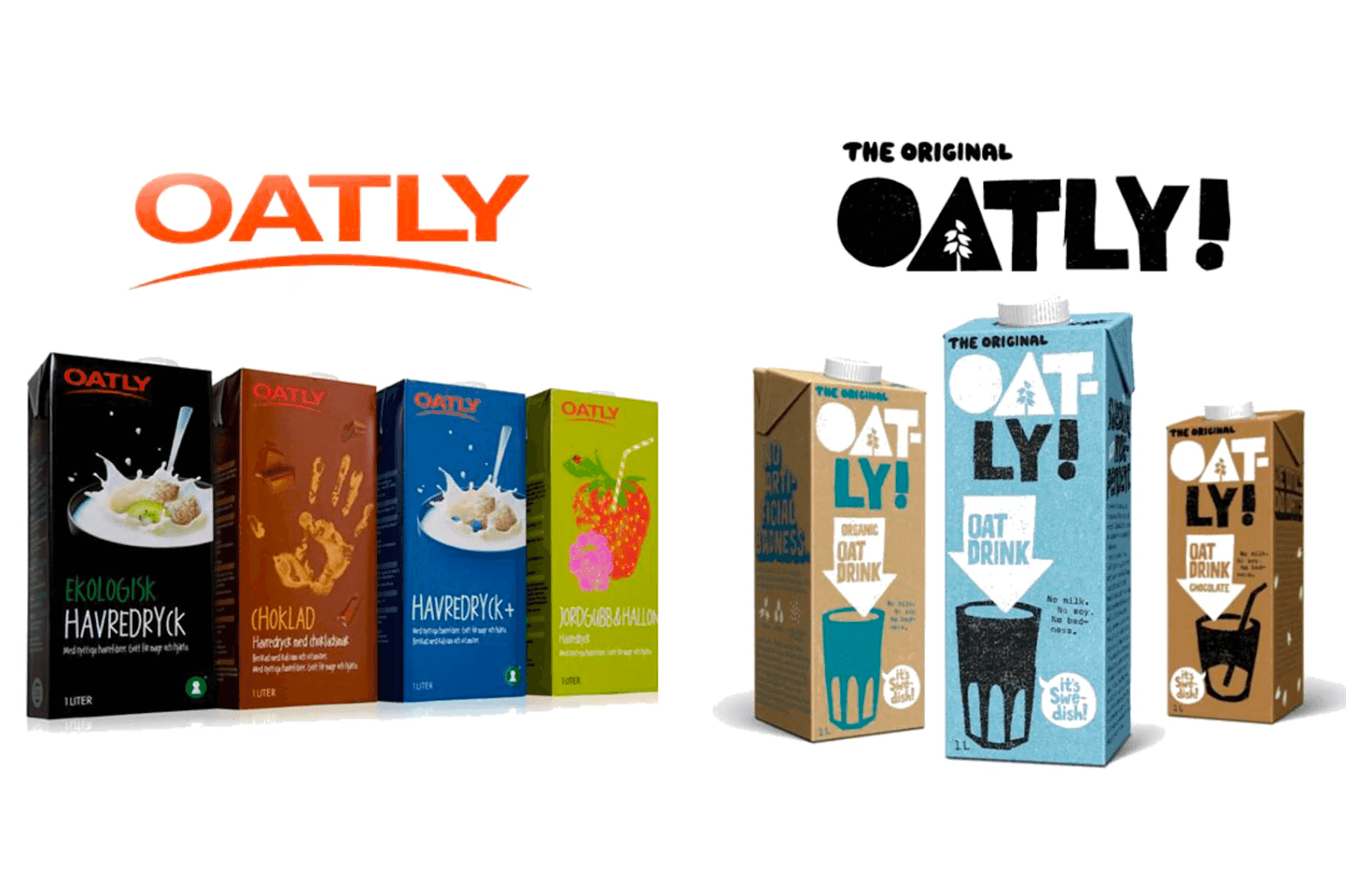 Oatly products with two different logos