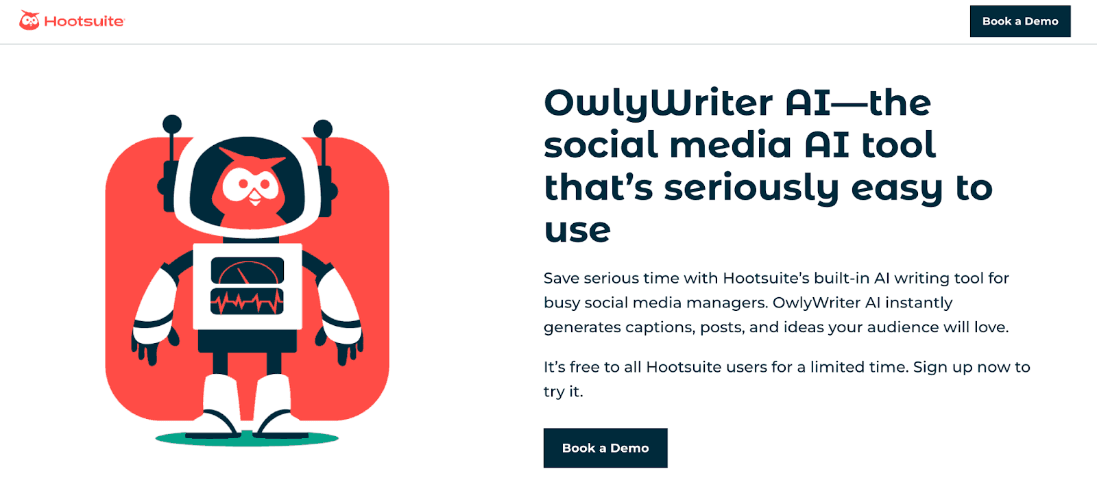 Hootsuite website - OwlyWriter AI- the social media AI tool that's seriously easy to use