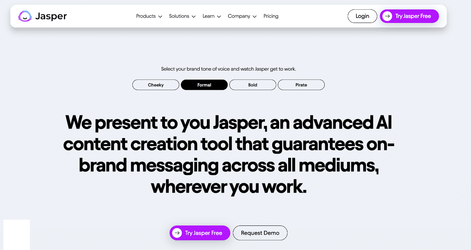 Jasper website - We present to you Jasper, an advanced AI content creation tool that guarantees on-brand messaging across all mediums