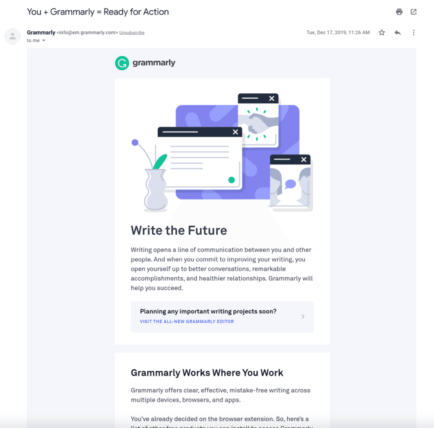 Screenshot of email from Grammarly