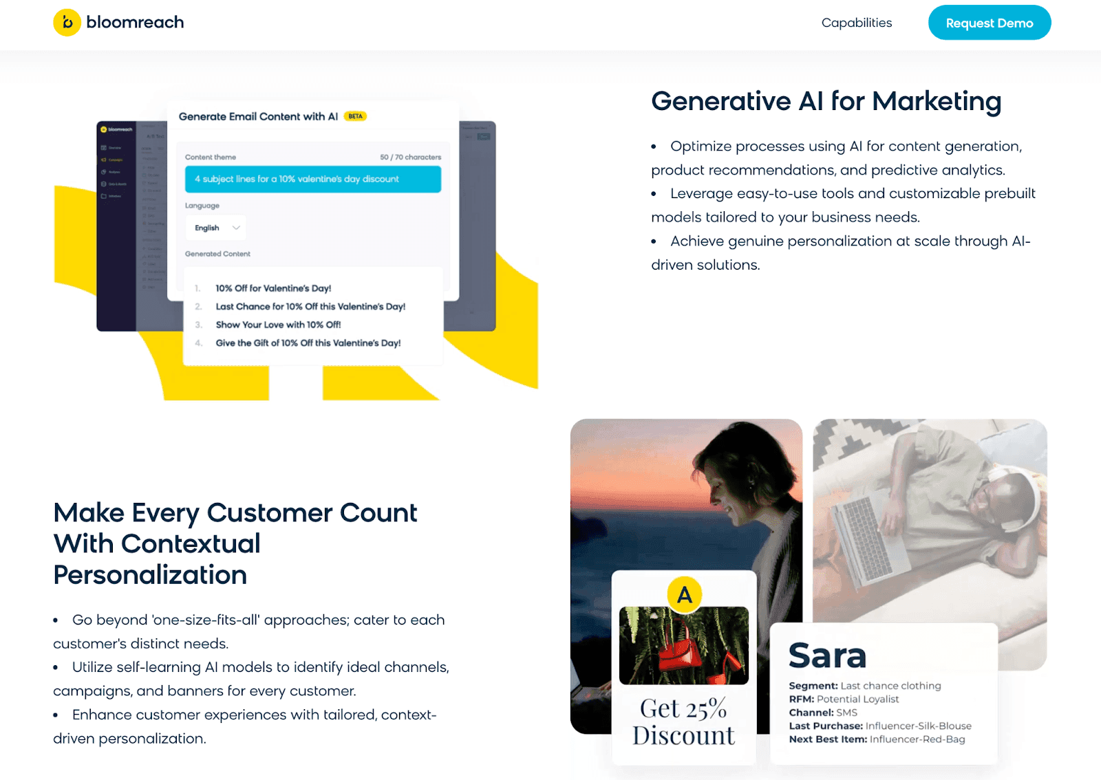 Bloomreach website - Generative AI for marketing - Make every customer count with contextual personalization