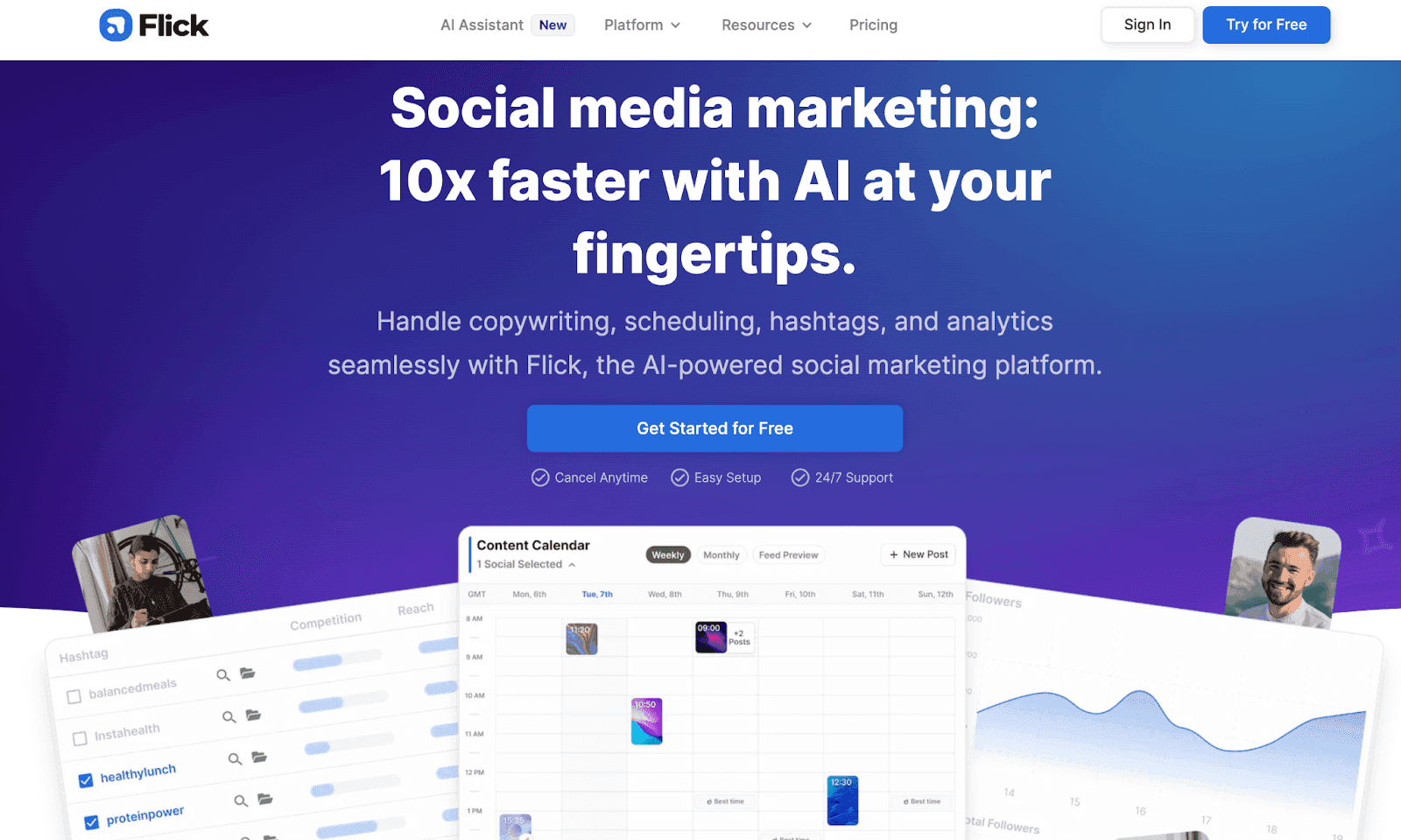 Flick AI marketing app - social media marketing: 10x faster with AI at your fingertips
