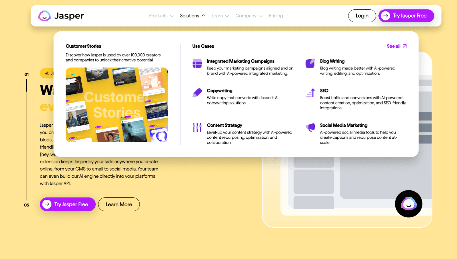 AI marketing apps example of Jasper website homepage