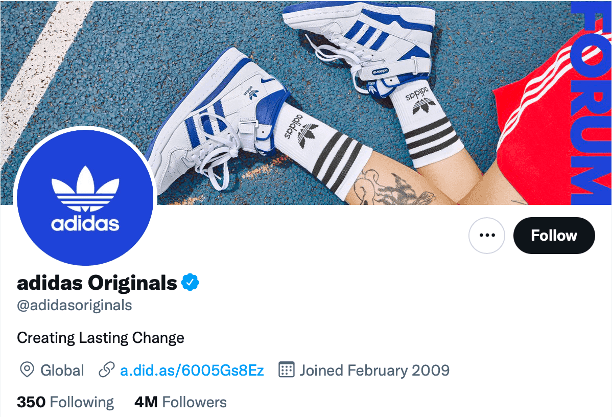 Adidas Originals on X - Bio is "Creating Lasting Change"
