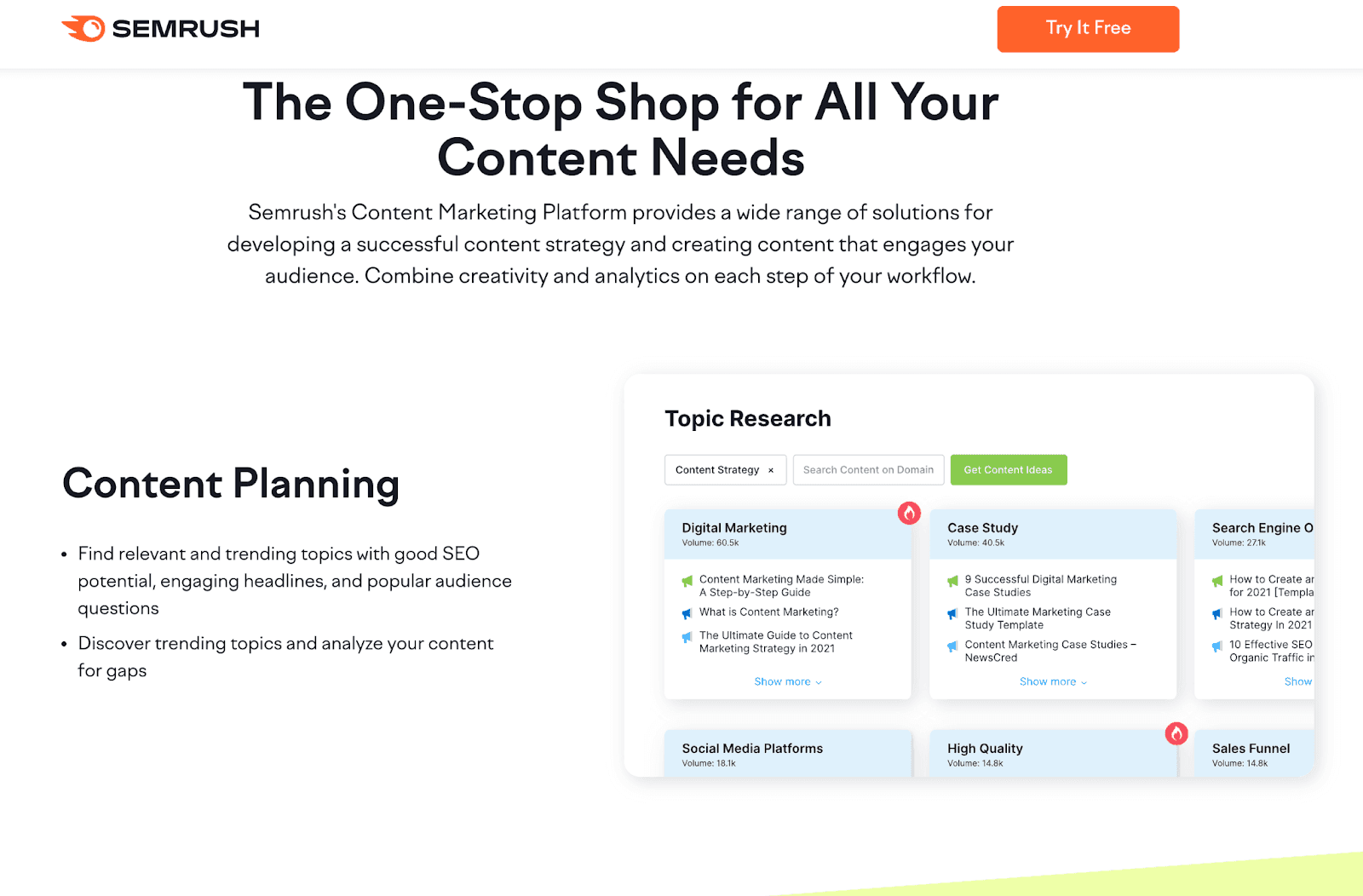 SEM Rush website - the one-stop shop for all your content needs