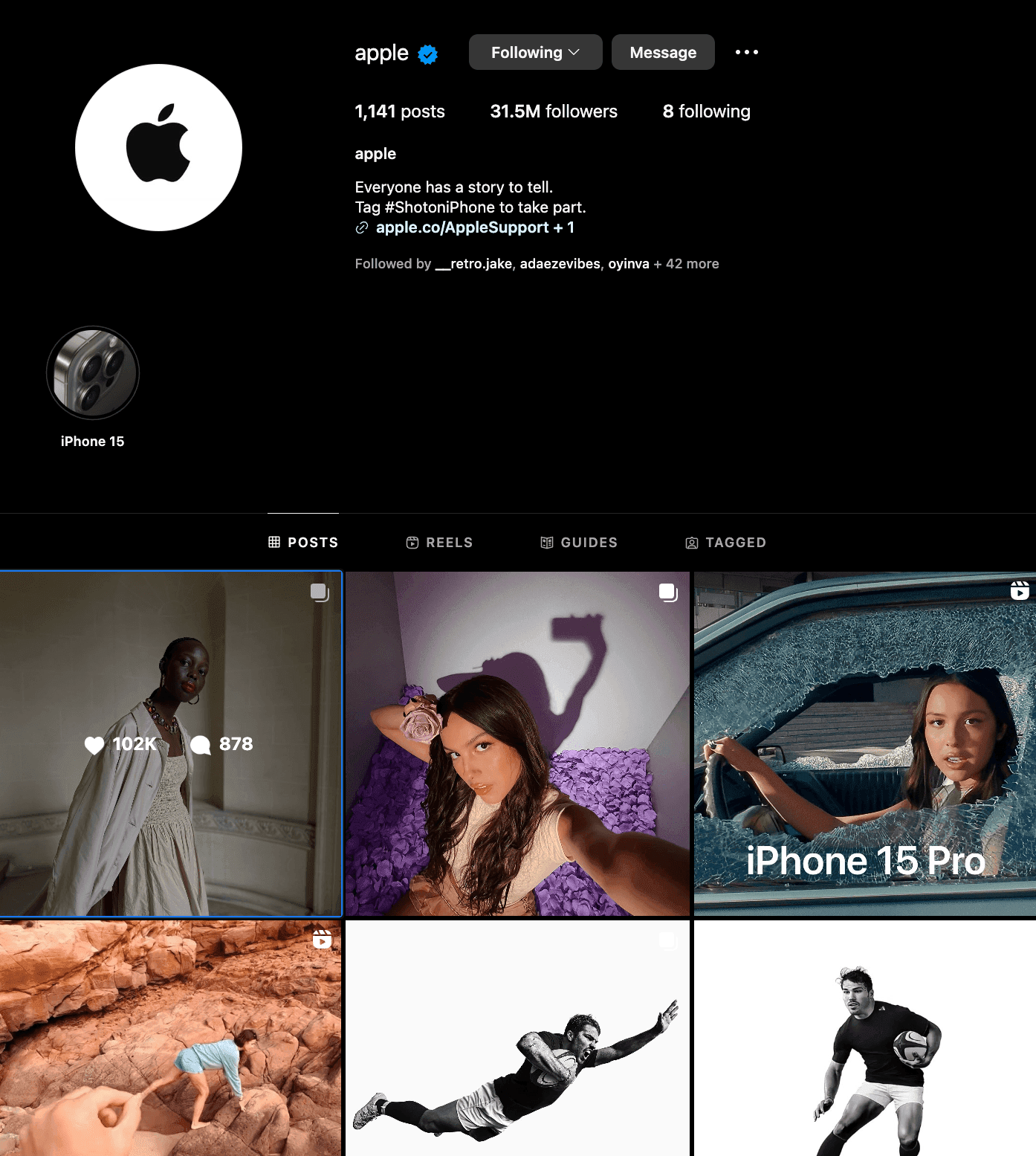 Apple's Instagram page with User-Generated Content (UGC)
