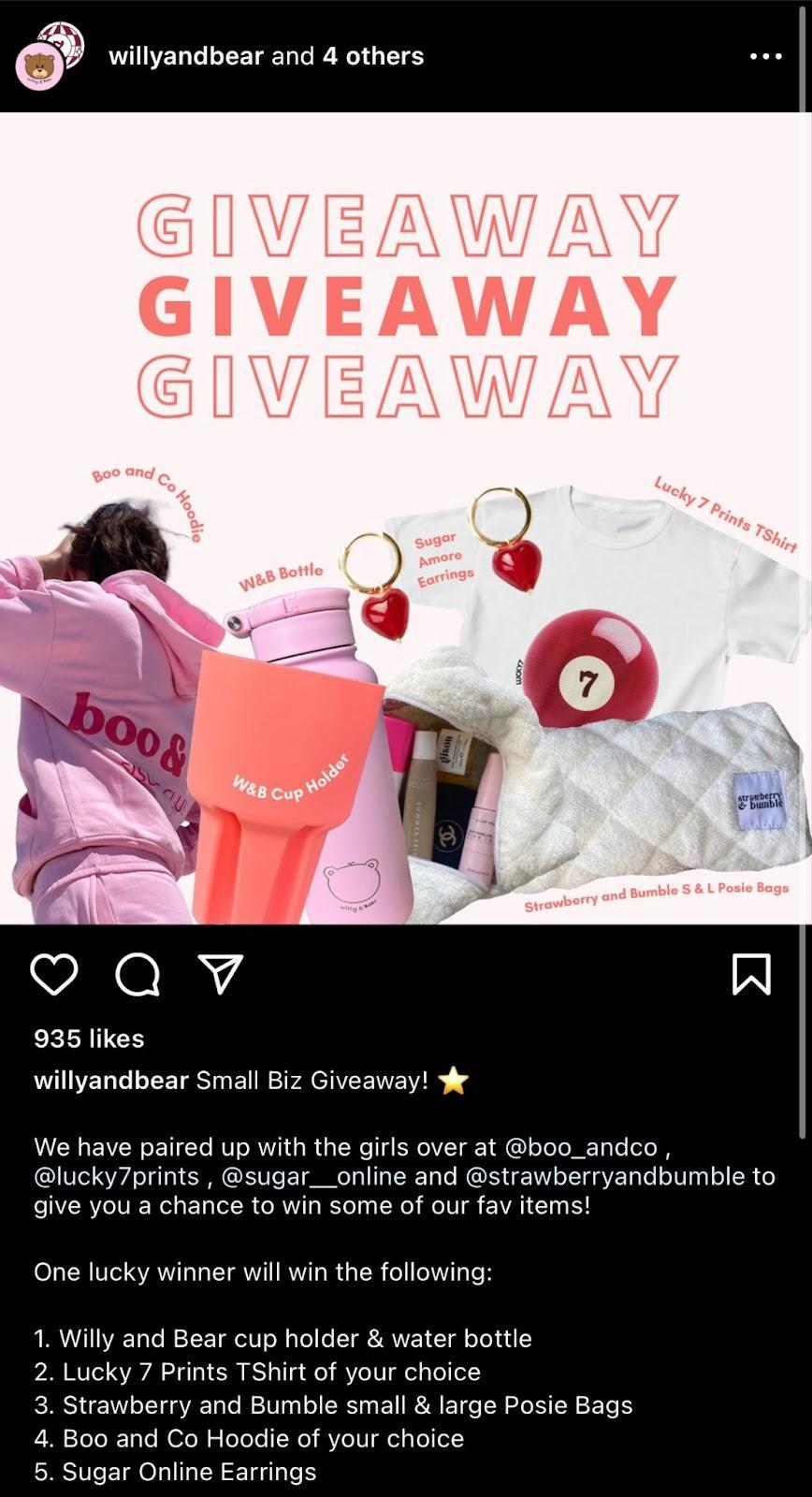 Willyandbear Instagram giveaway post