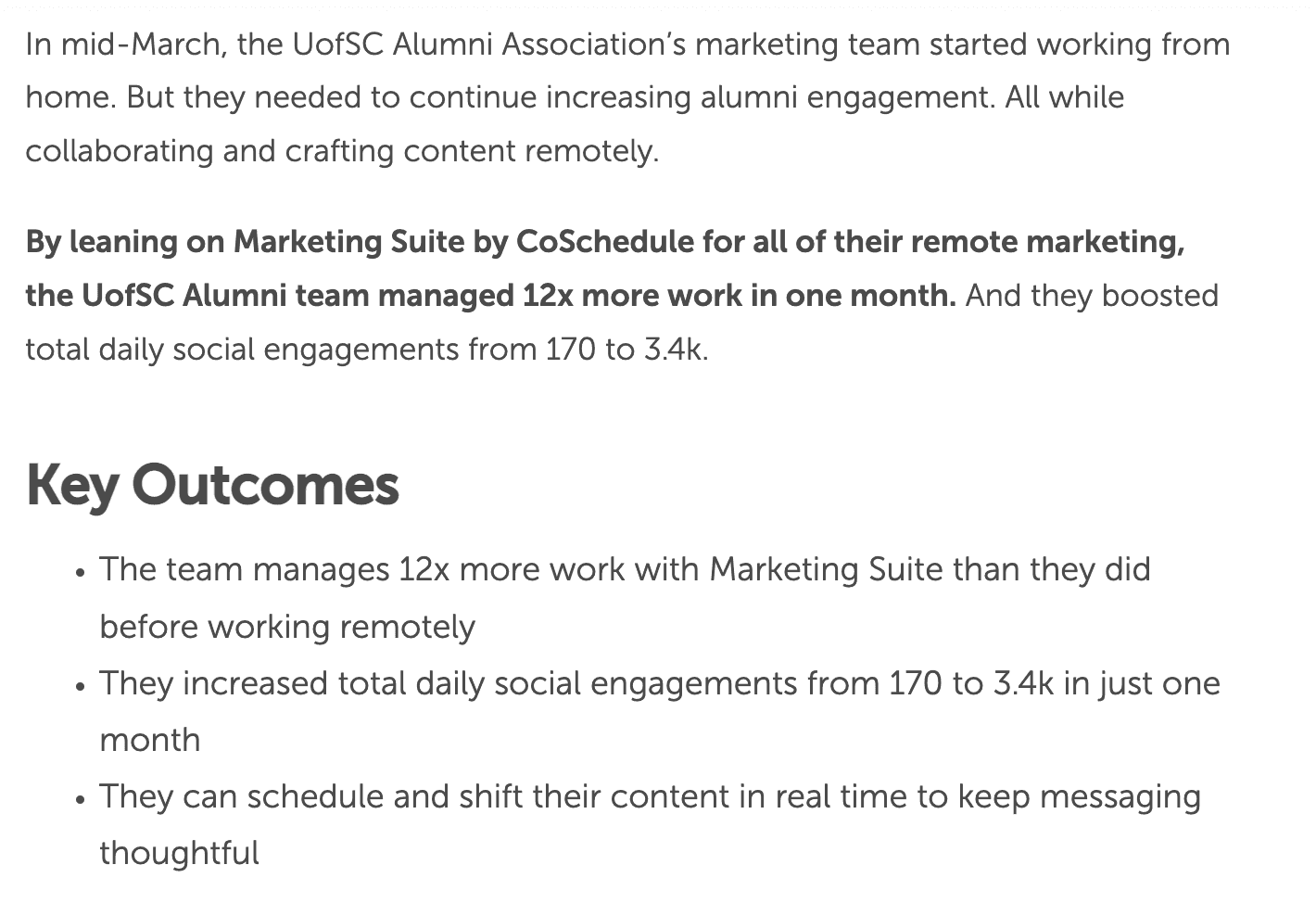UofSC alumni associations's marketing team managed 12x more work with marketing suite