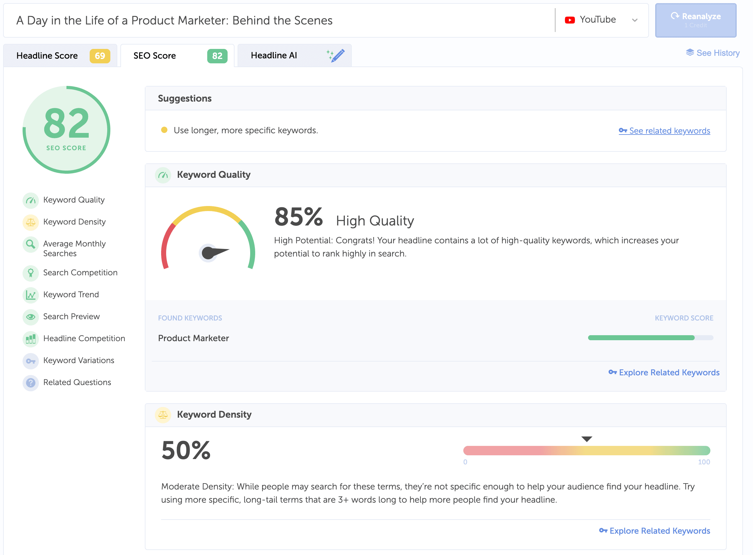 Image of Headline Studio SEO page, showing how to optimize your title for SEO best practices. 