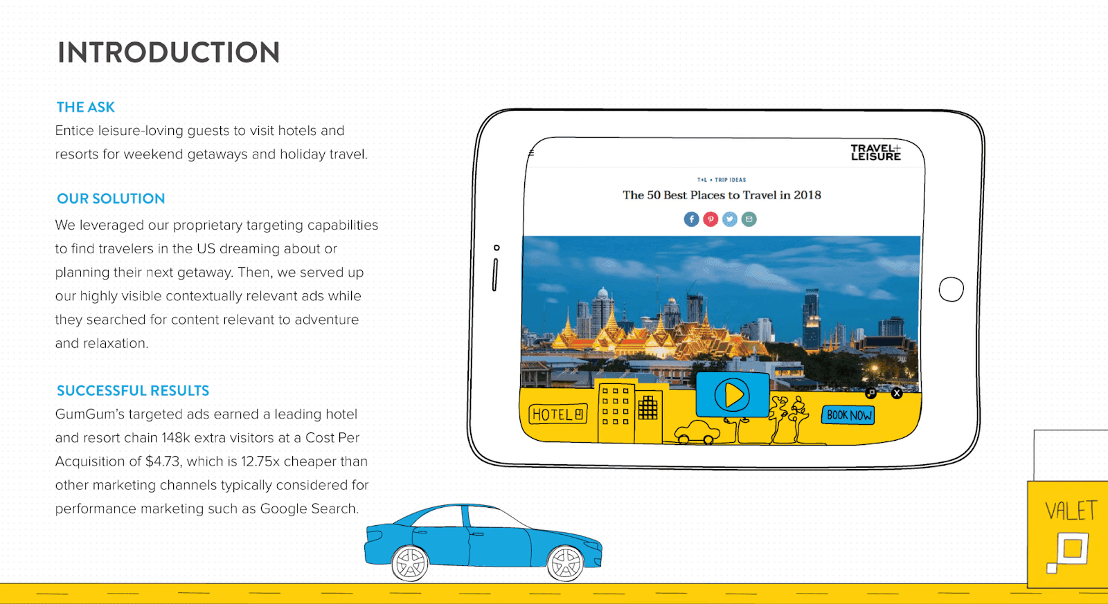 GumGum case study introduction page with car and tablet graphics