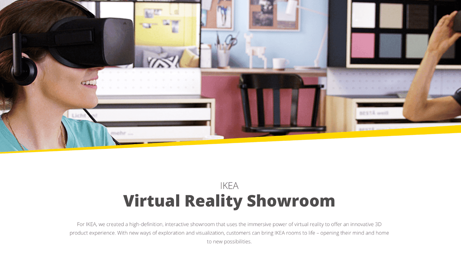 Ikea Virtual Reality Showroom website with picture of person using VR