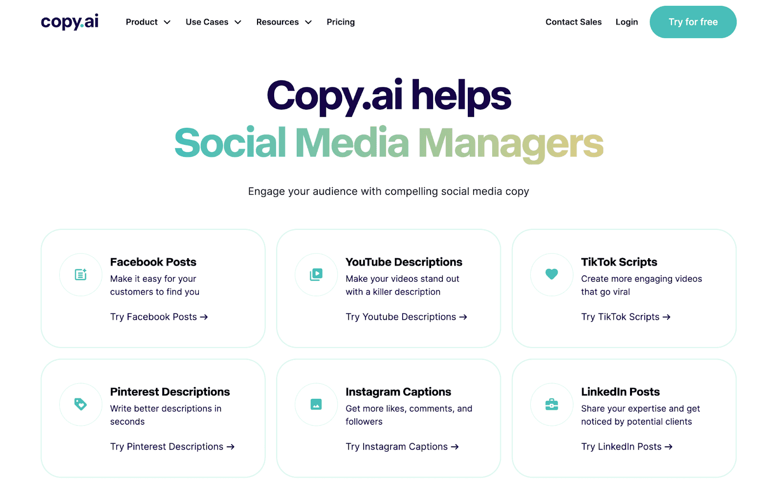 Copy.ai helps social media managers - Engage your audience with compelling social media copy