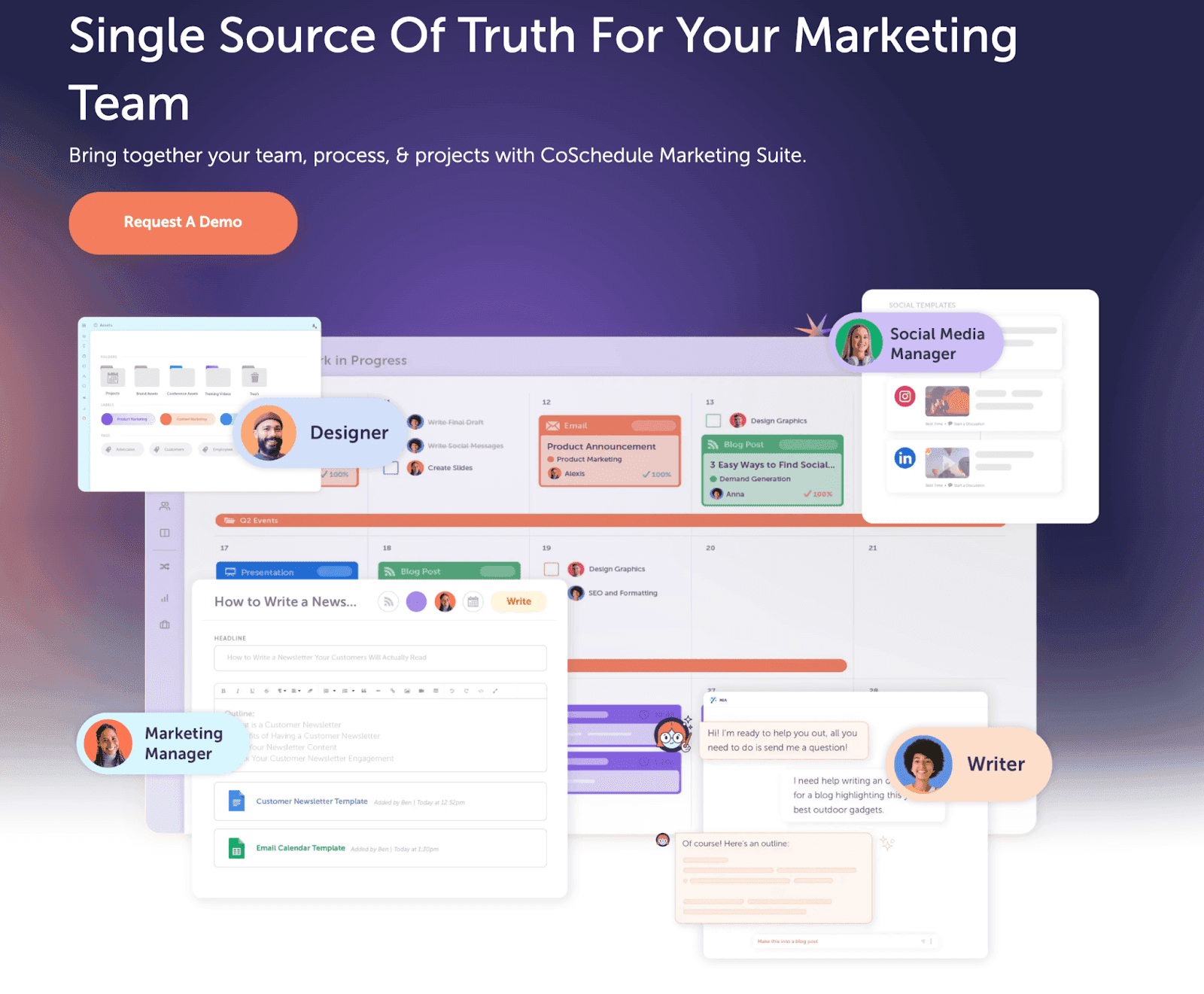 Single source of truth for your marketing team with "request a demo" call to action