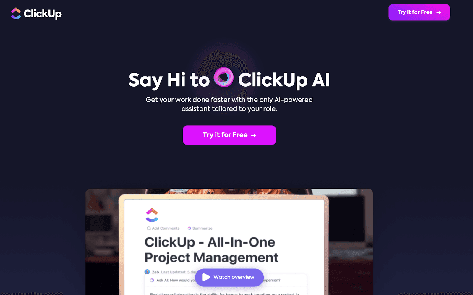 Say Hi to Clickup AI - Try it for Free