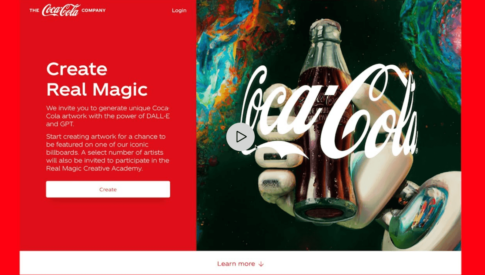 Create Real Magic - create Coca-Cola artwork with DALL-E and GPT for a chance to be featured on a billboard