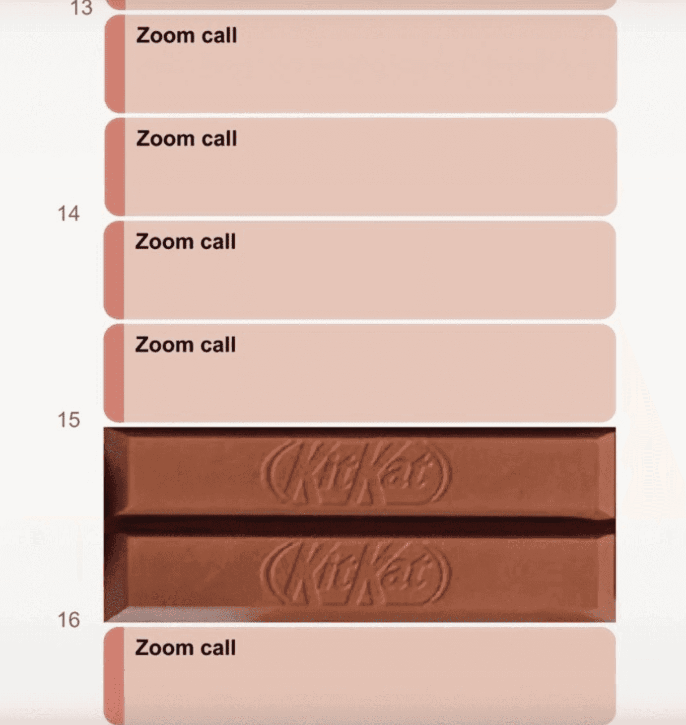 KitKat ad with Zoom call schedule but with two KitKat bars