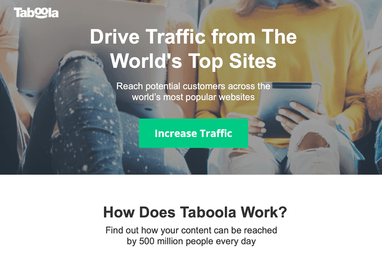 "Drive Traffic from The World's Top Sites" with "Increase Traffic" call to action