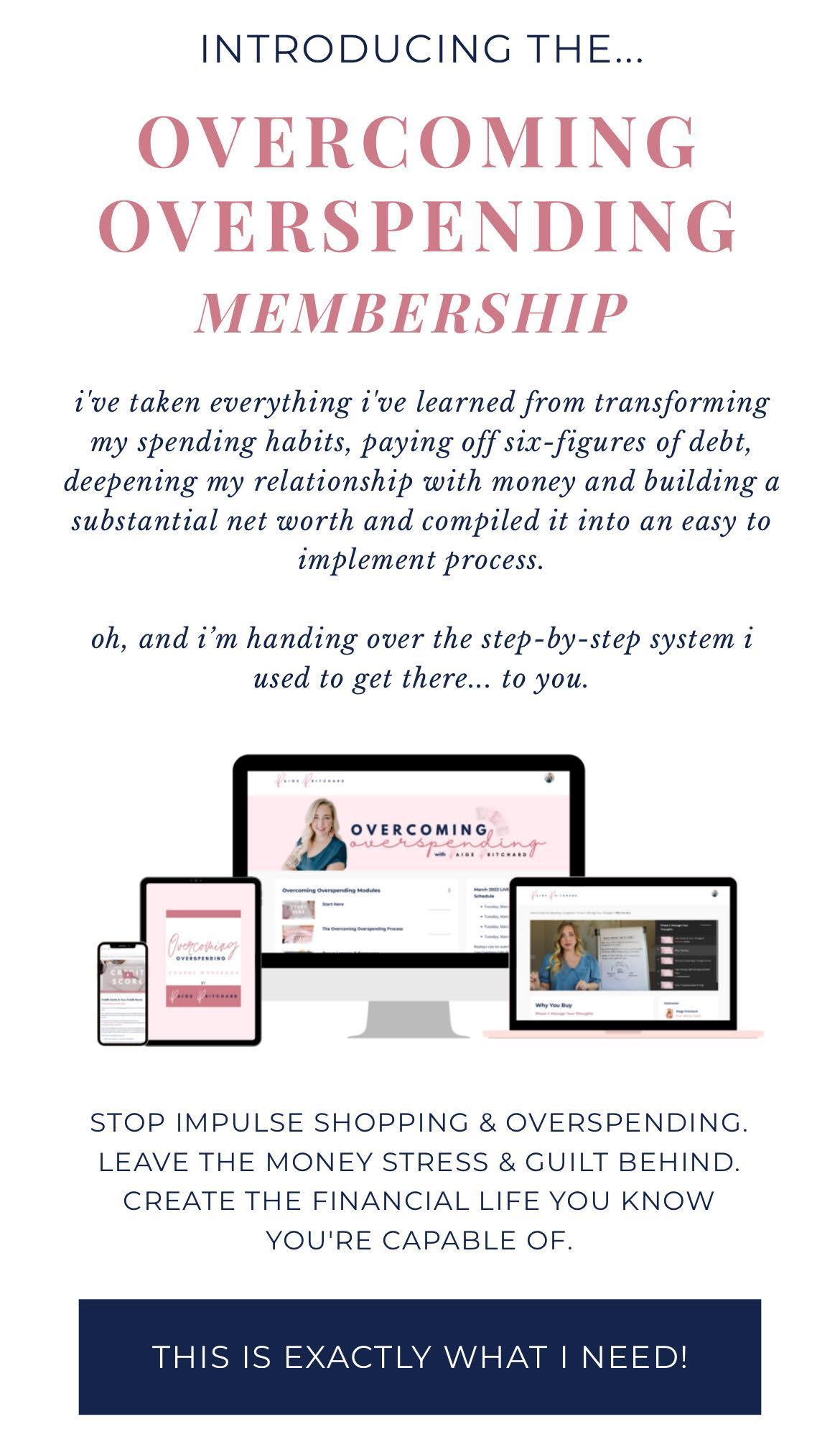 Introducing the overcoming overspending membership with persuasive call to action