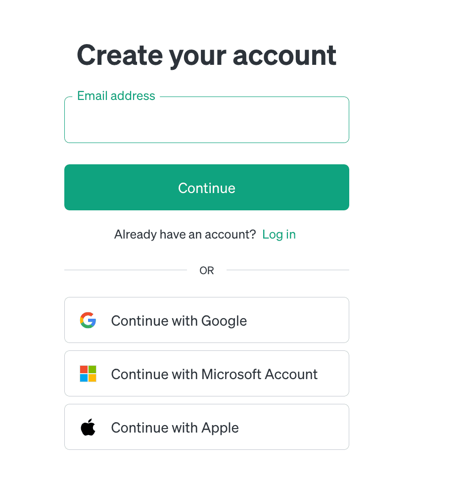 ChatGPT "Create your account" page