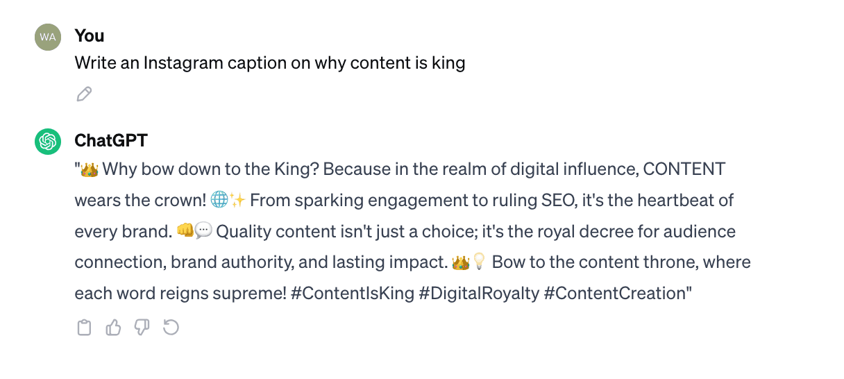 ChatGPT prompt: "Write an instagram caption on why content is king"