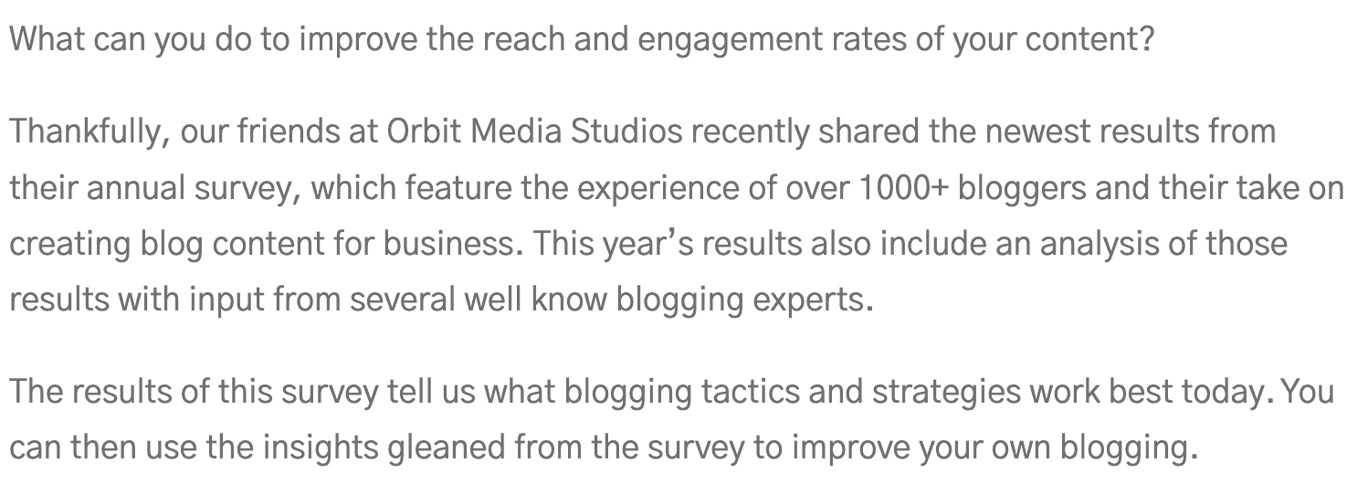 Orbit Media Studios shared survey results of over 1000 bloggers and their blog content for business