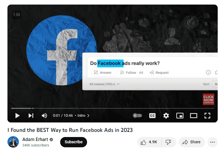 "I found the BEST Way to Run Facebook Ads in 2023" video by Adam Erhart