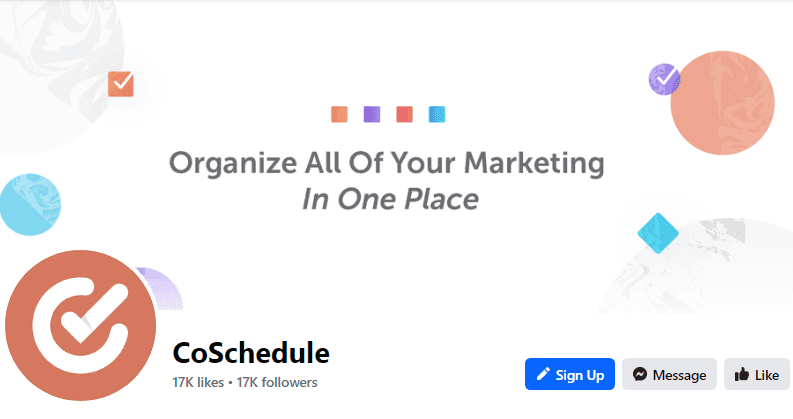 CoSchedule Facebook page with background cover