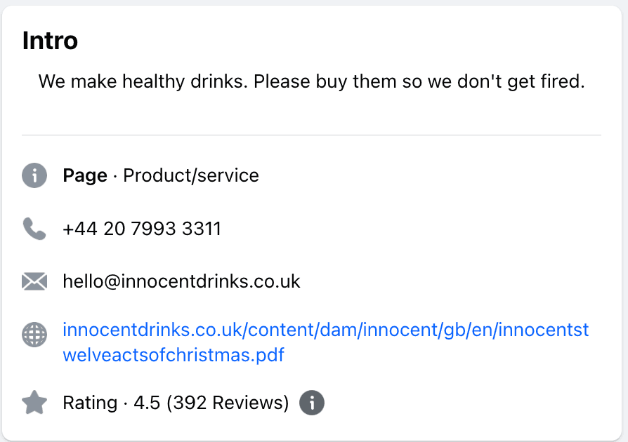 Innocent Drink Facebook intro page