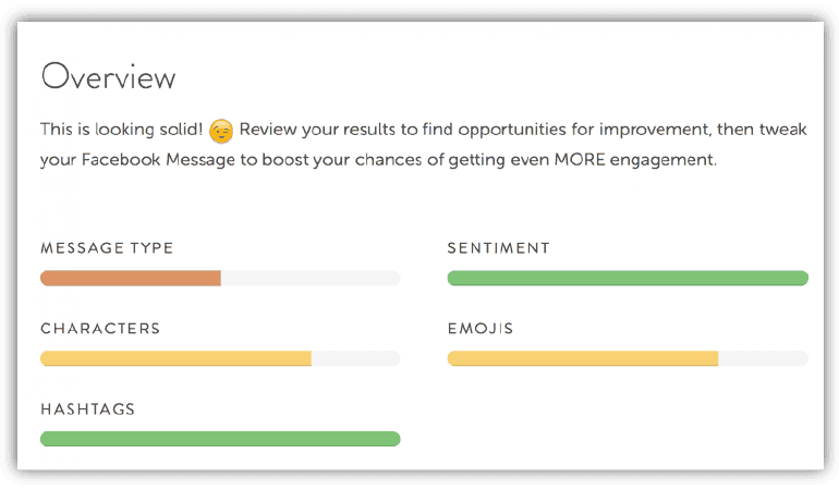 Social media message overview ranked by message type, characters, hashtags, sentiment, and emojis