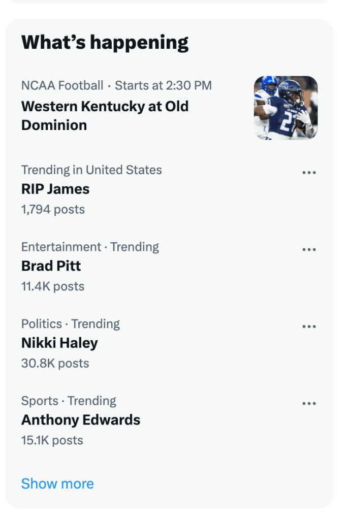 Twitter's trending page "What's happening"