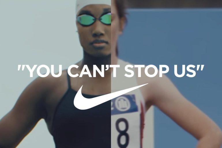 Nike image of two athletes with "You can't stop us" slogan and Nike logo