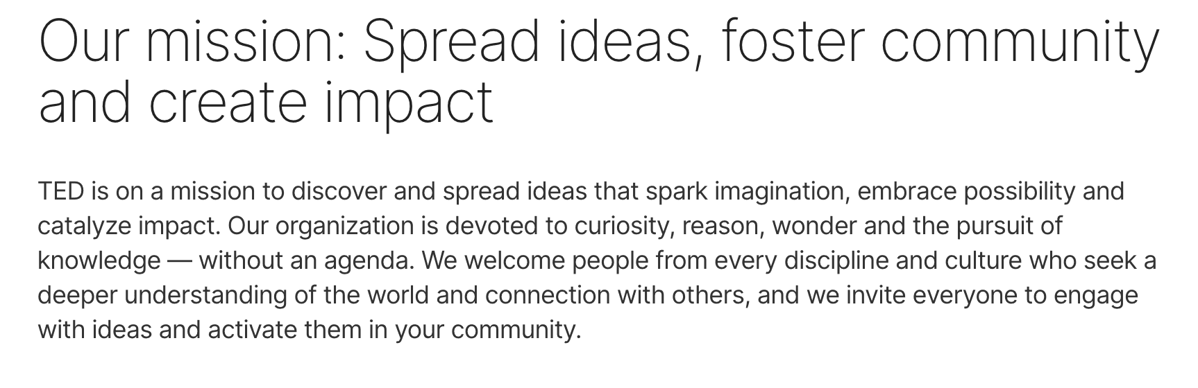 Our mission: Spread ideas, foster community and create impact