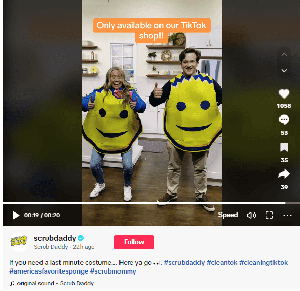 Scrub Daddy TikTok showing costumes available in their store