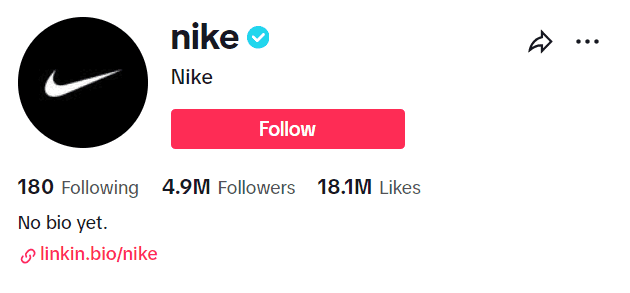 Nike's TikTok profile