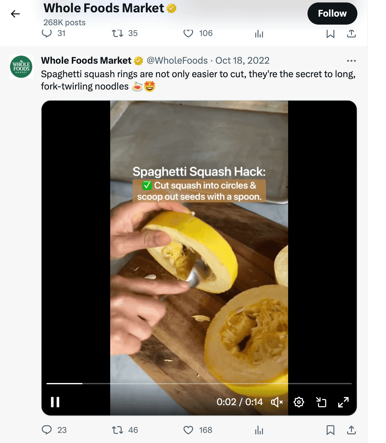 Whole Foods X post about spaghetti squash rings cooking practice