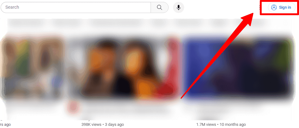 Red arrow pointing to sign in button on YouTube