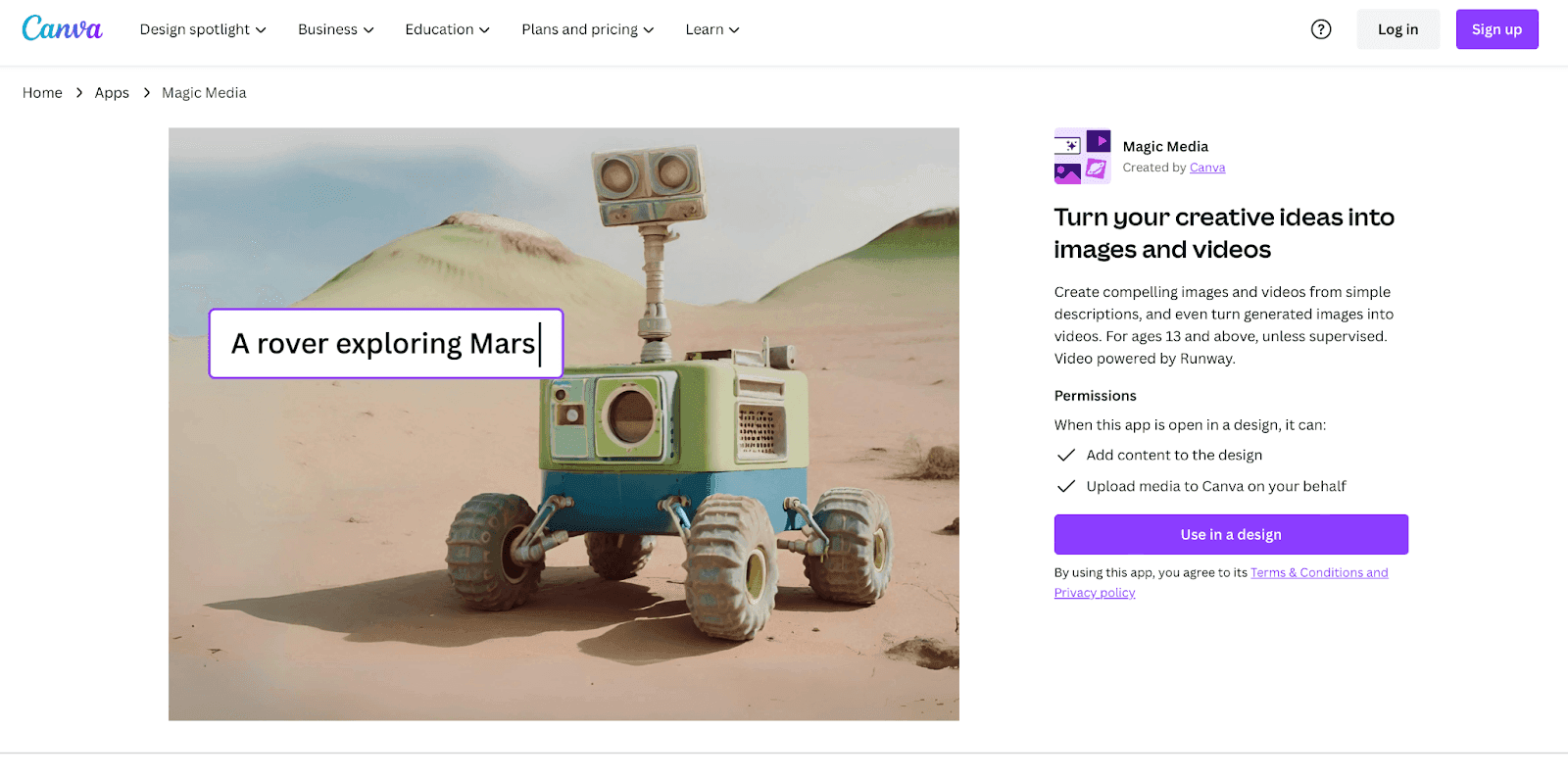 Canva's magic media AI tool